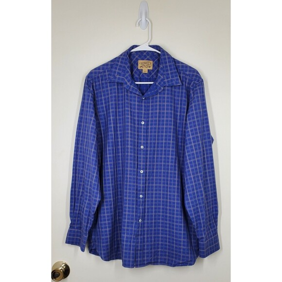 CREMIEUX Premium Denim Men's Shirt Size L Button Up Long Sleeve Blue Plaid - Picture 2 of 8